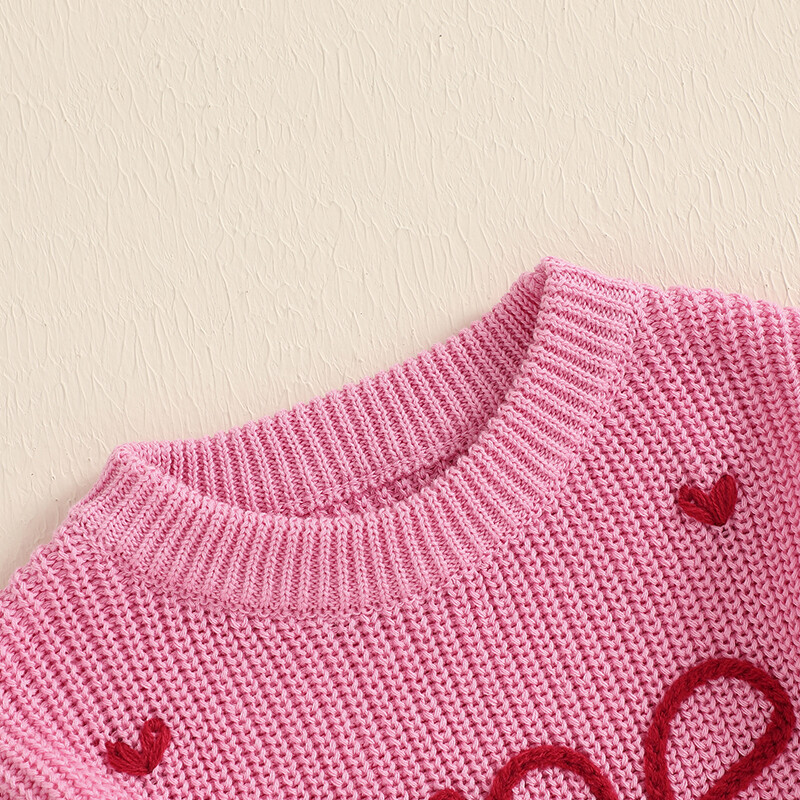 MISOWMNJOY Πλεκτό Βρεφικό πουλόβερ για Βαλεντίνο Νεογέννητο Jumper Casual Letter Κέντημα Καρδιά Μακρυμάνικο Πουλόβερ για νήπια