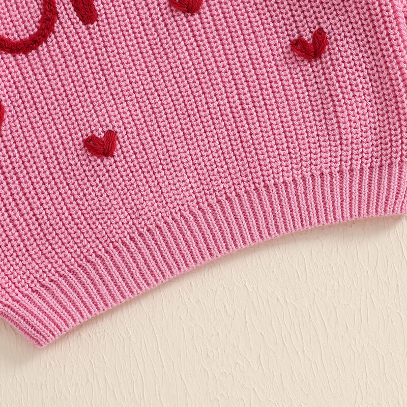 MISOWMNJOY Πλεκτό Βρεφικό πουλόβερ για Βαλεντίνο Νεογέννητο Jumper Casual Letter Κέντημα Καρδιά Μακρυμάνικο Πουλόβερ για νήπια