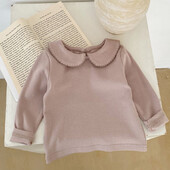 Jauns rudens apģērbs mazulim, 0-3 gadus vecas meitenītes lelles kakla pamatne krekls daudzpusīgs t-krekls ar garām piedurknēm