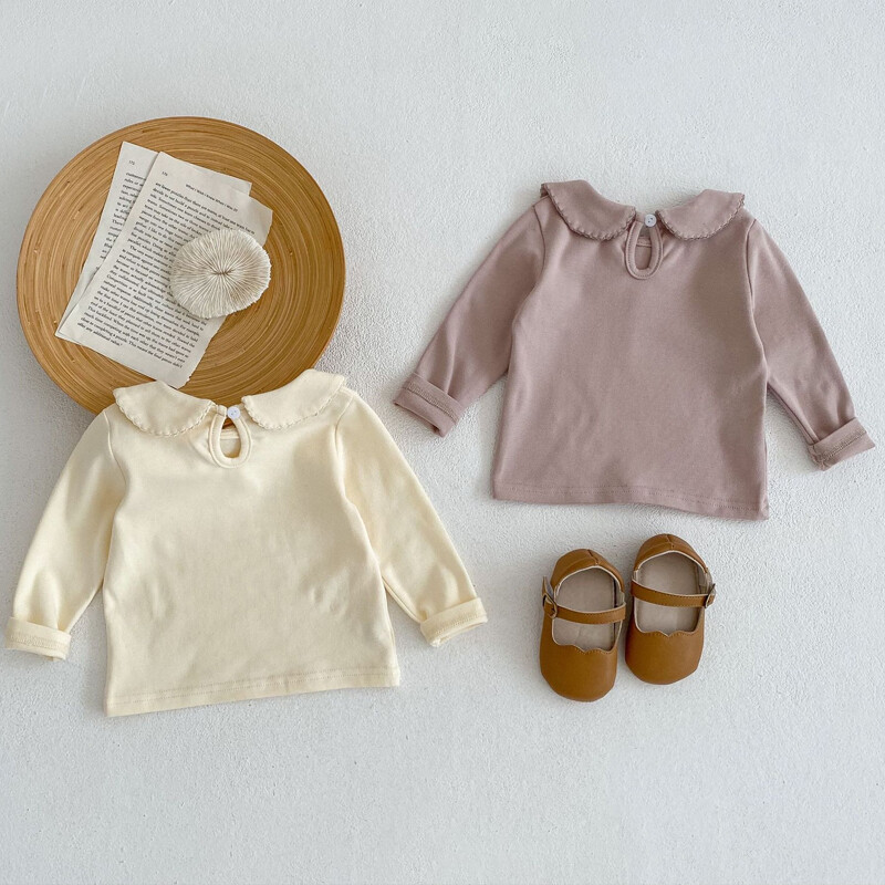 Jauns rudens apģērbs mazulim, 0-3 gadus vecas meitenītes lelles kakla pamatne krekls daudzpusīgs t-krekls ar garām piedurknēm