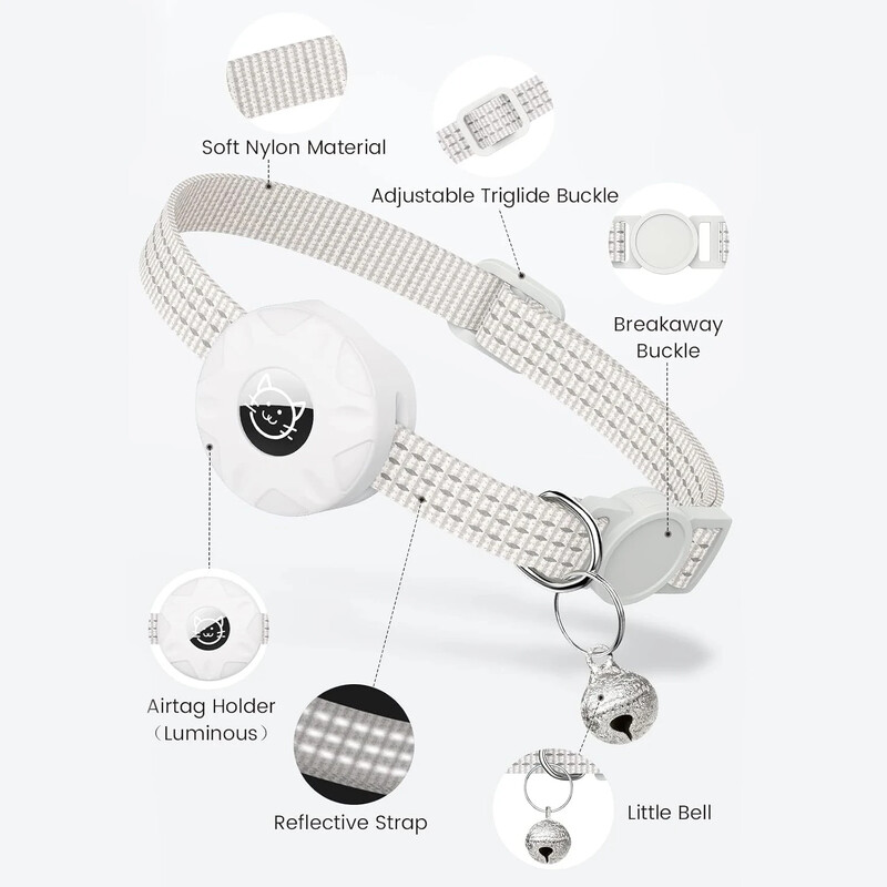 Apple AirTag kaķu kakla siksniņai, Air Tag mājdzīvnieku kaklasiksnai ar airtaga turētāju un zvaniņu atstarojošai GPS kaķēnu kakla siksniņai meiteņu zēnu kaķu gatos