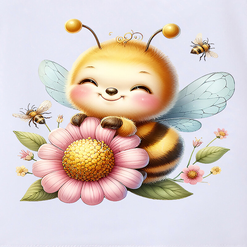 Vasaras meiteņu T-krekls ar apaļu kakla izgriezumu, īsām piedurknēm bišu ziedu apdruka, korejiešu glīts pilnmēness mazulis