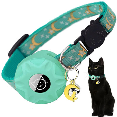 Apple Tag Pet Collar with AirTag Holder & Moon Ornament for Kitten Collar Girl Boy Cats, Small Dog Нашийник Kitten Аксесоари