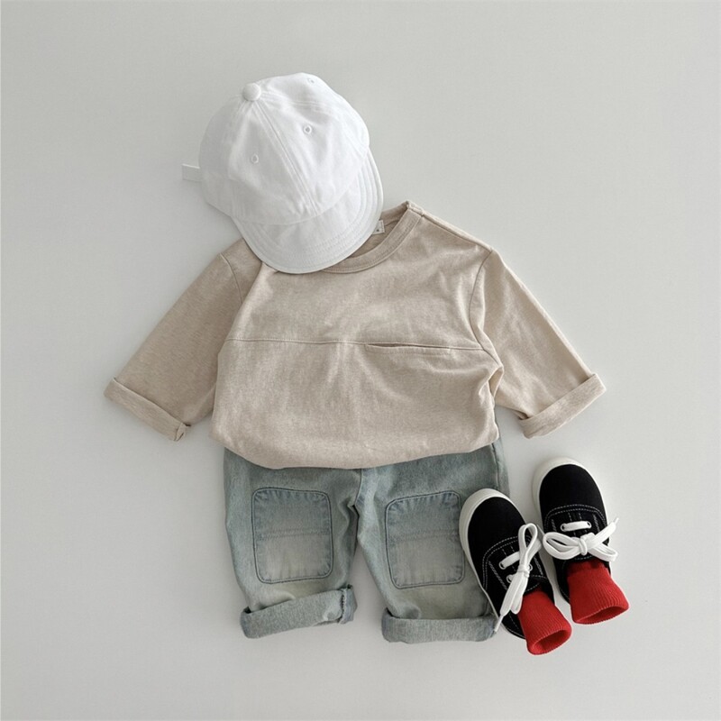 2024 Φθινόπωρο καινούργιο μακρυμάνικο μπλουζάκι για μωρά Βαμβακερά μπλουζάκια για μωρά για βρέφη αγοριού casual μπλουζάκια νήπιο κοριτσάκι Μασίφ ευέλικτο μπλουζάκι μωρού