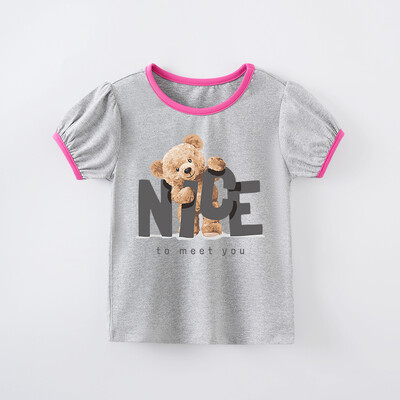 Bērnu apģērbi Zēniem un meitenēm Jauka multfilma Rotaļlācītis Ērts apaļš kakls Vasaras īsu piedurkņu mazuļu pelēks T-krekls