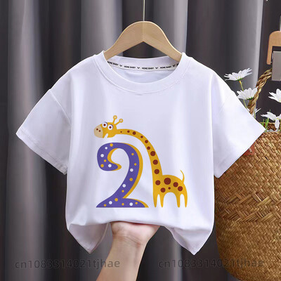 Rajzfilm állat 1-9 születésnapi baba pólók fiúknak parti pólók gyerek felsők gyerek pólók lányok ruhák