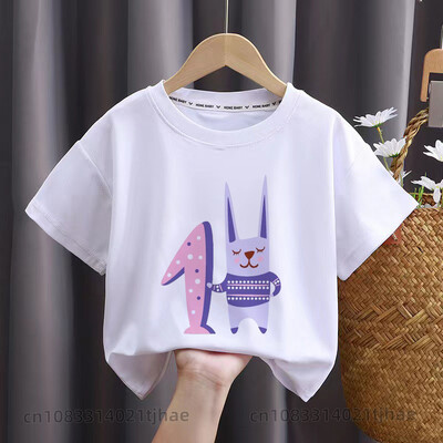 Rajzfilm állat 1-9 születésnapi baba pólók fiúknak parti pólók gyerek felsők gyerek pólók lányok ruhák