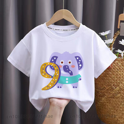 Rajzfilm állat 1-9 születésnapi baba pólók fiúknak parti pólók gyerek felsők gyerek pólók lányok ruhák