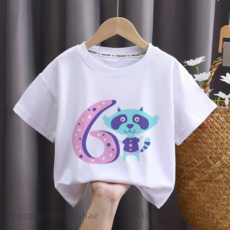 Rajzfilm állat 1-9 születésnapi baba pólók fiúknak parti pólók gyerek felsők gyerek pólók lányok ruhák