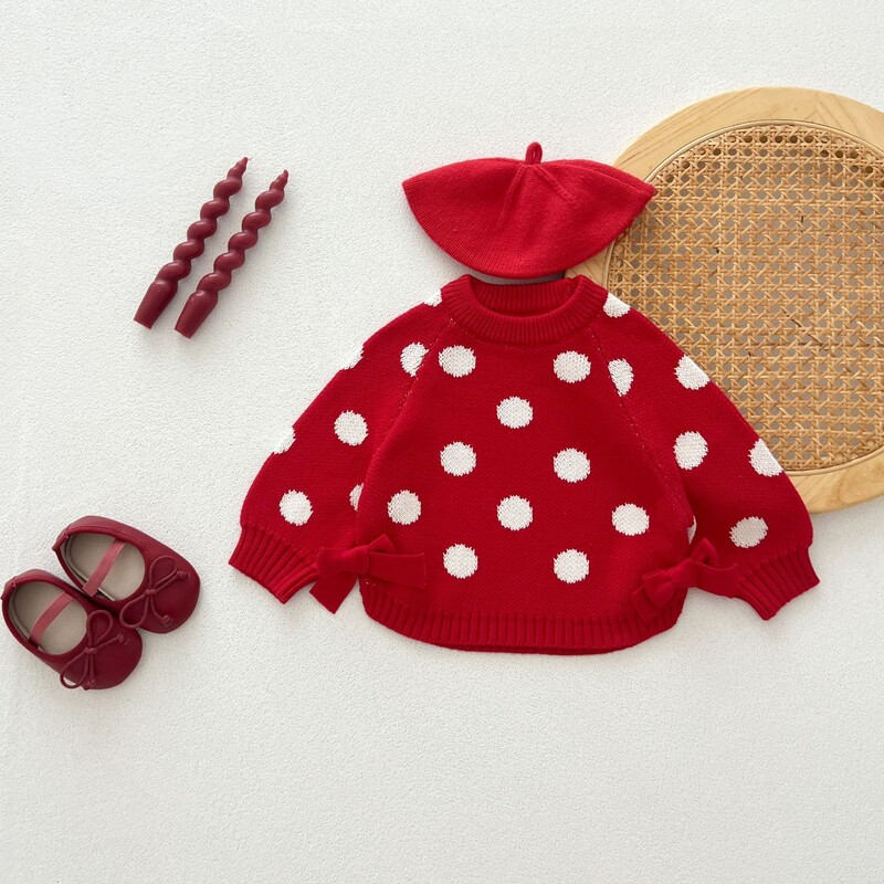 Rudens jaundzimušo zīdaiņu zēnu meiteņu punktveida pulovers džemperis adīts ar garām piedurknēm jaka bērniem viengabala modes bērnu apģērbs