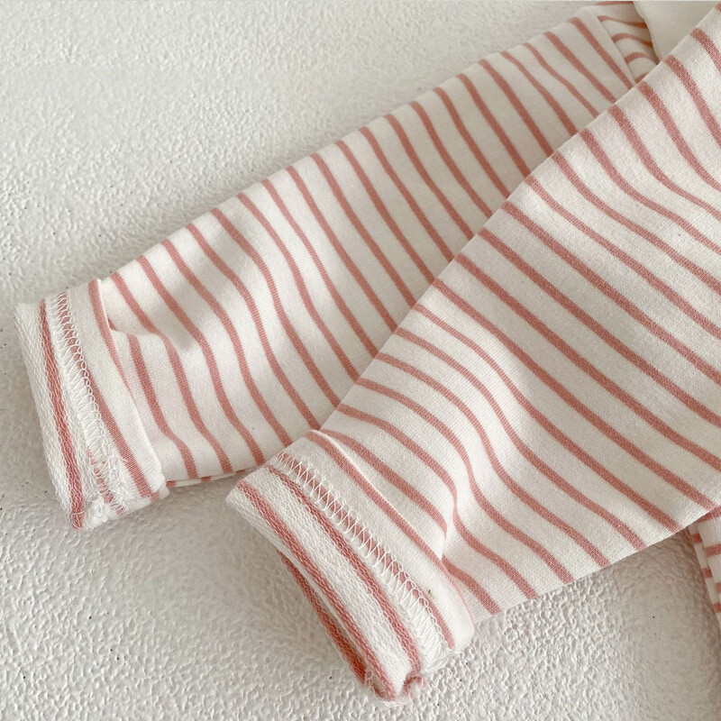 Jauns rudens mazuļu apģērbs, 0-3 gadus vecas meitenes zaķu apkakles meitenes svītrains tops, T-krekls