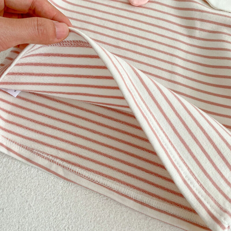 Jauns rudens mazuļu apģērbs, 0-3 gadus vecas meitenes zaķu apkakles meitenes svītrains tops, T-krekls