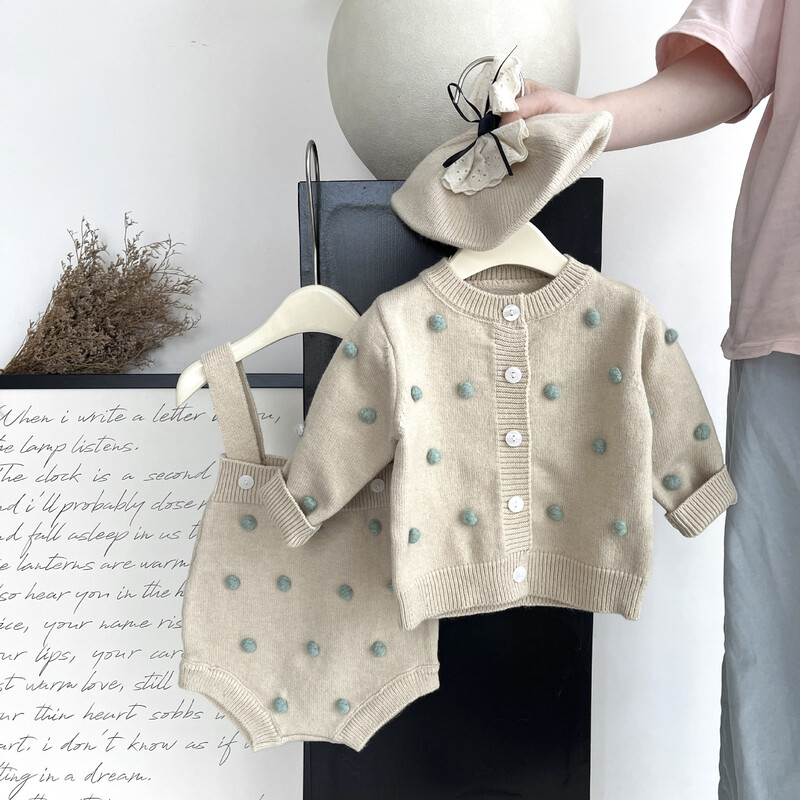 Koreai babahercegnős csecsemő kötött kardigán őszi gyapjú labdakabát Kislány nadrágtartó nadrág