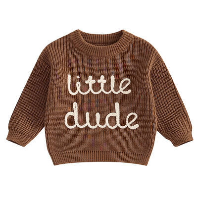 Mazuļu zēni rudens ziemas džemperis ikdienišķs garas piedurknes ar kaklu burtu izšuvumi brīvi trikotāžas pulovers ikdienas topi jaundzimušo apģērbi