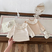 Baby Thermal felső csipkegallérral, tavaszi réteges ing lányoknak, Princess stílusú babapóló, puha alapréteg póló