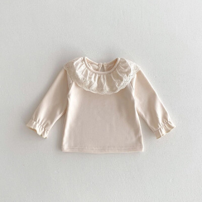 Baby Thermal felső csipkegallérral, tavaszi réteges ing lányoknak, Princess stílusú babapóló, puha alapréteg póló
