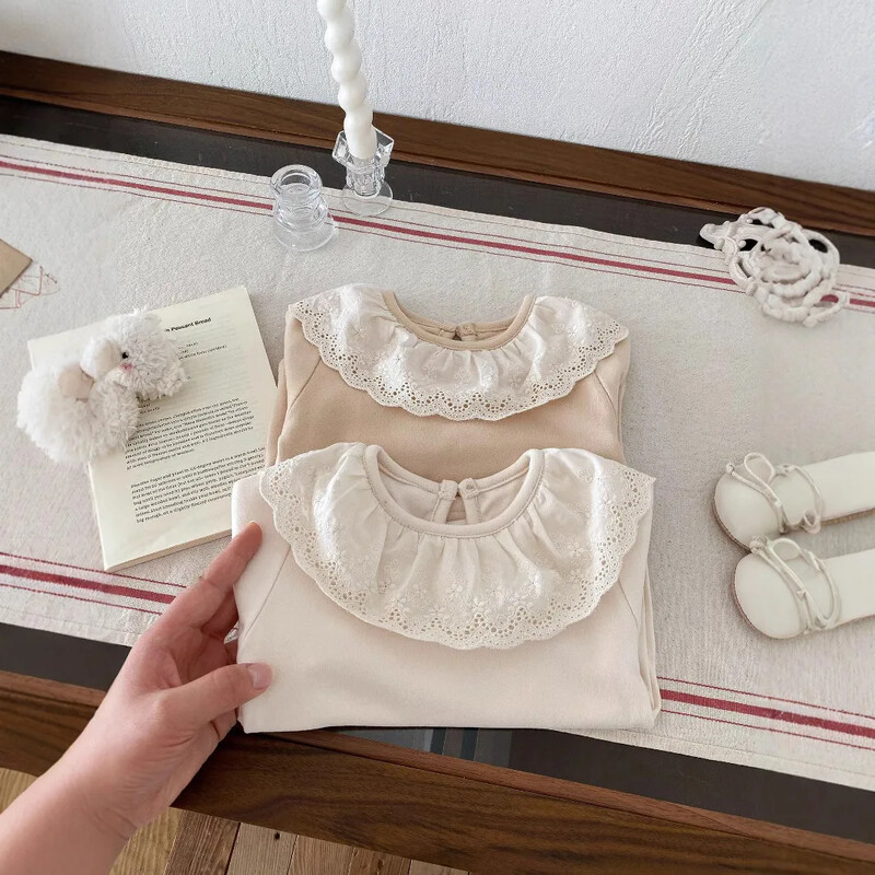 Baby Thermal felső csipkegallérral, tavaszi réteges ing lányoknak, Princess stílusú babapóló, puha alapréteg póló