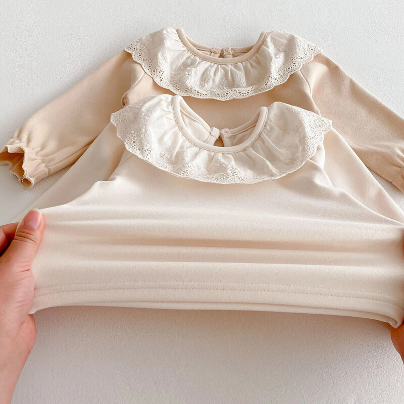 Baby Thermal felső csipkegallérral, tavaszi réteges ing lányoknak, Princess stílusú babapóló, puha alapréteg póló