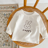 Jauns rudens apģērbs mazulim, 0-3 gadus vecas meitenes, t-krekls ar apaļu kakla izgriezumu ar garām piedurknēm pamata krekls, tops ar zaķa apdruku