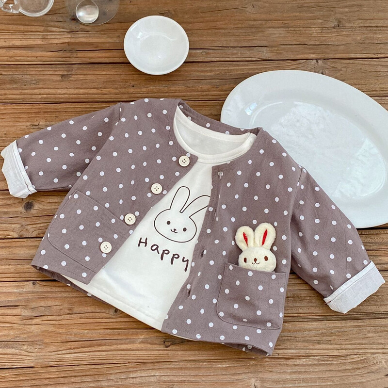 Jauns rudens apģērbs mazulim, 0-3 gadus vecas meitenes, t-krekls ar apaļu kakla izgriezumu ar garām piedurknēm pamata krekls, tops ar zaķa apdruku