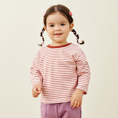 Μίνι Bala μακρυμάνικο μπλουζάκι για αγόρια και κορίτσια 2024 Φθινόπωρο από καθαρό βαμβακερό ριγέ χρώμα τοπ