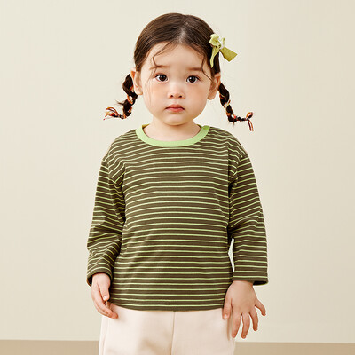 Μίνι Bala μακρυμάνικο μπλουζάκι για αγόρια και κορίτσια 2024 Φθινόπωρο από καθαρό βαμβακερό ριγέ χρώμα τοπ