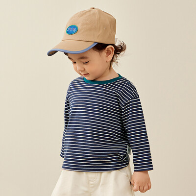 Μίνι Bala μακρυμάνικο μπλουζάκι για αγόρια και κορίτσια 2024 Φθινόπωρο από καθαρό βαμβακερό ριγέ χρώμα τοπ