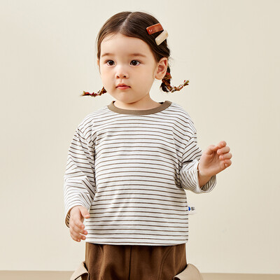 Μίνι Bala μακρυμάνικο μπλουζάκι για αγόρια και κορίτσια 2024 Φθινόπωρο από καθαρό βαμβακερό ριγέ χρώμα τοπ