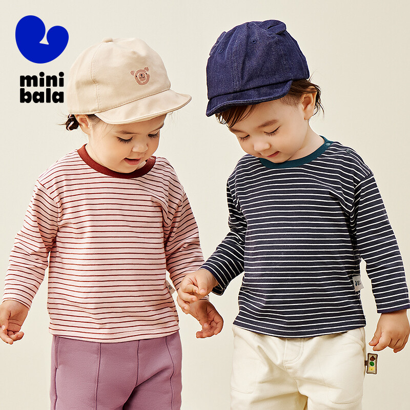 Μίνι Bala μακρυμάνικο μπλουζάκι για αγόρια και κορίτσια 2024 Φθινόπωρο από καθαρό βαμβακερό ριγέ χρώμα τοπ