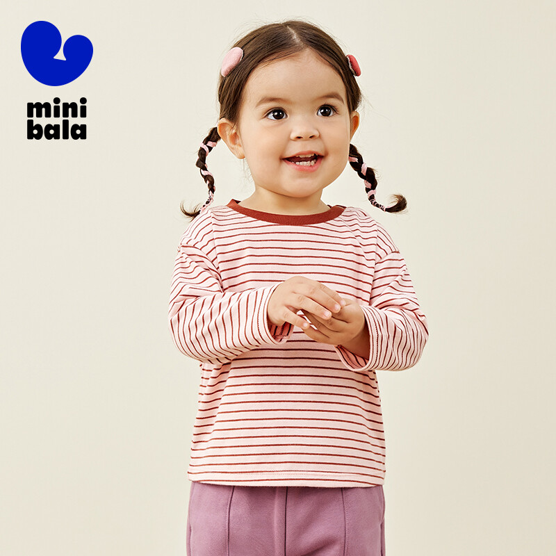 Μίνι Bala μακρυμάνικο μπλουζάκι για αγόρια και κορίτσια 2024 Φθινόπωρο από καθαρό βαμβακερό ριγέ χρώμα τοπ