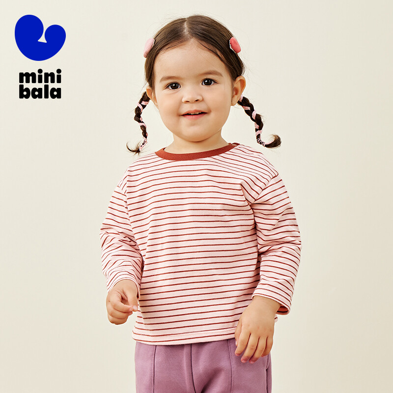 Μίνι Bala μακρυμάνικο μπλουζάκι για αγόρια και κορίτσια 2024 Φθινόπωρο από καθαρό βαμβακερό ριγέ χρώμα τοπ