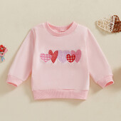 Παιδικά μπλουζάκια για κορίτσια για παιδιά, ρούχα για την ημέρα του Αγίου Βαλεντίνου, casual, μακρυμάνικο, με λαιμόκοψη, κέντημα πουλόβερ με καρδιά για 0-4 ετών