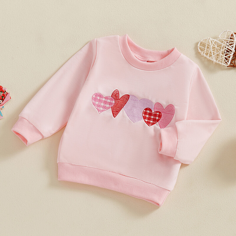 Παιδικά μπλουζάκια για κορίτσια για παιδιά, ρούχα για την ημέρα του Αγίου Βαλεντίνου, casual, μακρυμάνικο, με λαιμόκοψη, κέντημα πουλόβερ με καρδιά για 0-4 ετών
