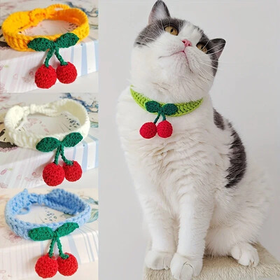 Lemmiklooma kaelarihm Käsitsi valmistatud kootud kirsiga kaunistusega kassi kaelarihm Armas kassi kaelakee kassitarbed ошейник для кошек para gatos accesorios