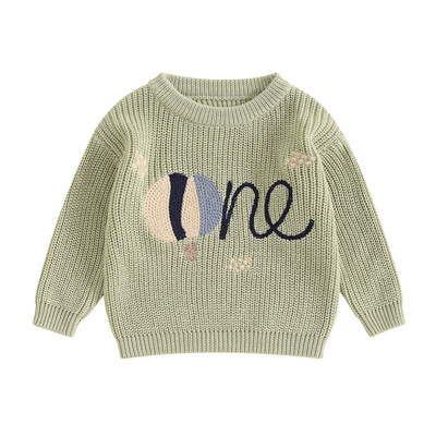 Jaundzimušā zēna meitene 1. dzimšanas dienas džemperis, ikdienas burtu izšuvums, silts trikotāžas džemperis ar garām piedurknēm, trikotāžas apģērbi maziem bērniem