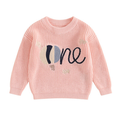 Jaundzimušā zēna meitene 1. dzimšanas dienas džemperis, ikdienas burtu izšuvums, silts trikotāžas džemperis ar garām piedurknēm, trikotāžas apģērbi maziem bērniem