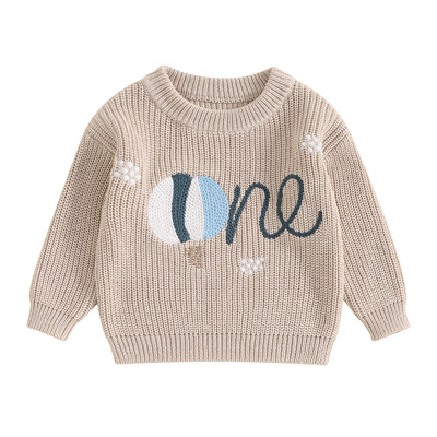 Jaundzimušā zēna meitene 1. dzimšanas dienas džemperis, ikdienas burtu izšuvums, silts trikotāžas džemperis ar garām piedurknēm, trikotāžas apģērbi maziem bērniem