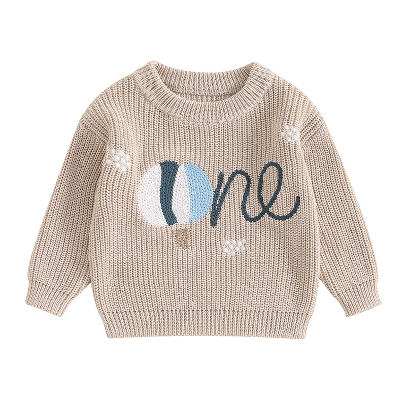 Jaundzimušā zēna meitene 1. dzimšanas dienas džemperis, ikdienas burtu izšuvums, silts trikotāžas džemperis ar garām piedurknēm, trikotāžas apģērbi maziem bērniem