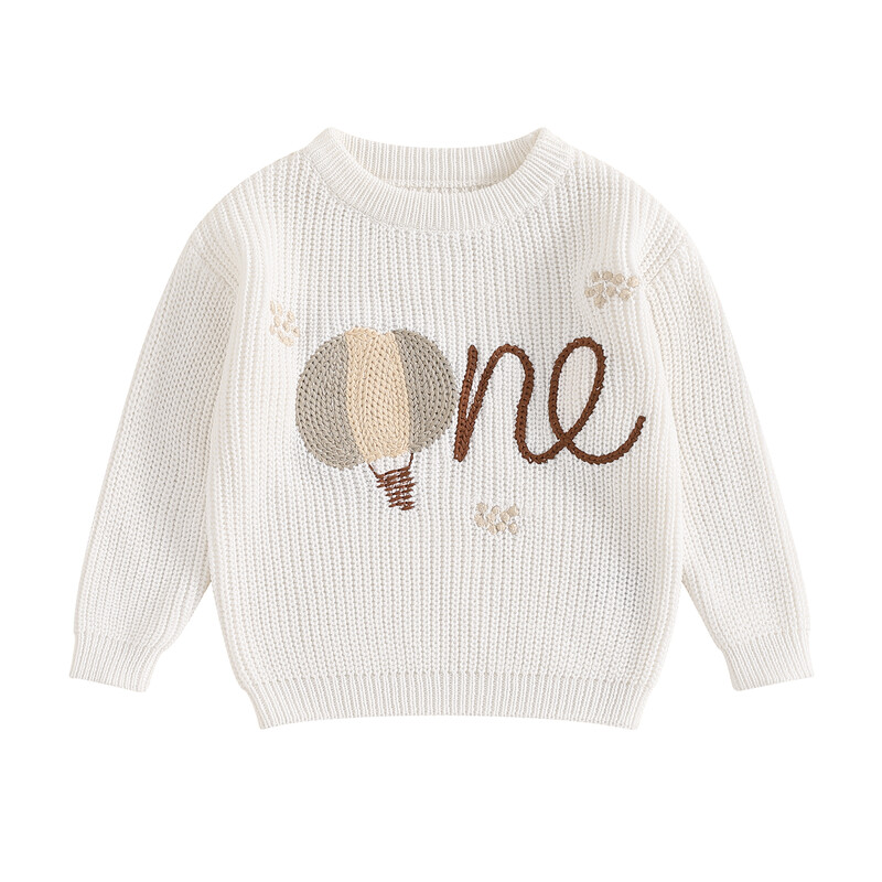 Jaundzimušā zēna meitene 1. dzimšanas dienas džemperis, ikdienas burtu izšuvums, silts trikotāžas džemperis ar garām piedurknēm, trikotāžas apģērbi maziem bērniem