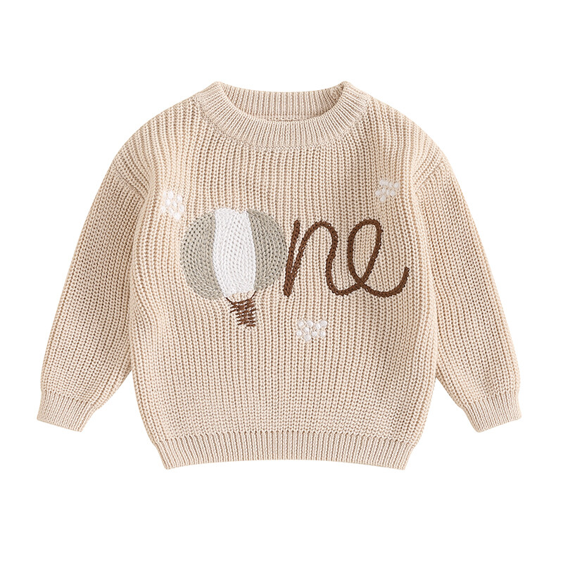 Jaundzimušā zēna meitene 1. dzimšanas dienas džemperis, ikdienas burtu izšuvums, silts trikotāžas džemperis ar garām piedurknēm, trikotāžas apģērbi maziem bērniem