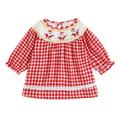 Mazu bērnu meiteņu krekli Ziemassvētku drēbes rūtaini Ziemassvētku vecīša izšuvumi ar kaklu ar garām piedurknēm Blūzes rudens ikdienas topi