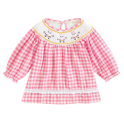 Mazu bērnu meiteņu krekli Ziemassvētku drēbes rūtaini Ziemassvētku vecīša izšuvumi ar kaklu ar garām piedurknēm Blūzes rudens ikdienas topi