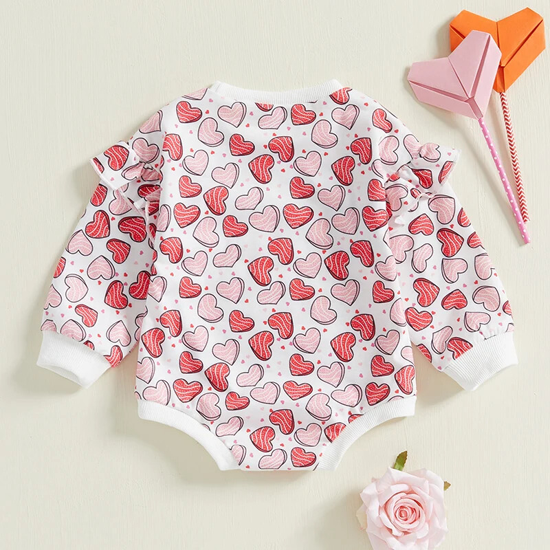 Meitenes Valentīna dienas rombiņas ar garām piedurknēm ar apaļu kakla izgriezumu ar sirds apdruku, bodijs jaundzimušā apģērbs no 0 līdz 18 mēnešiem