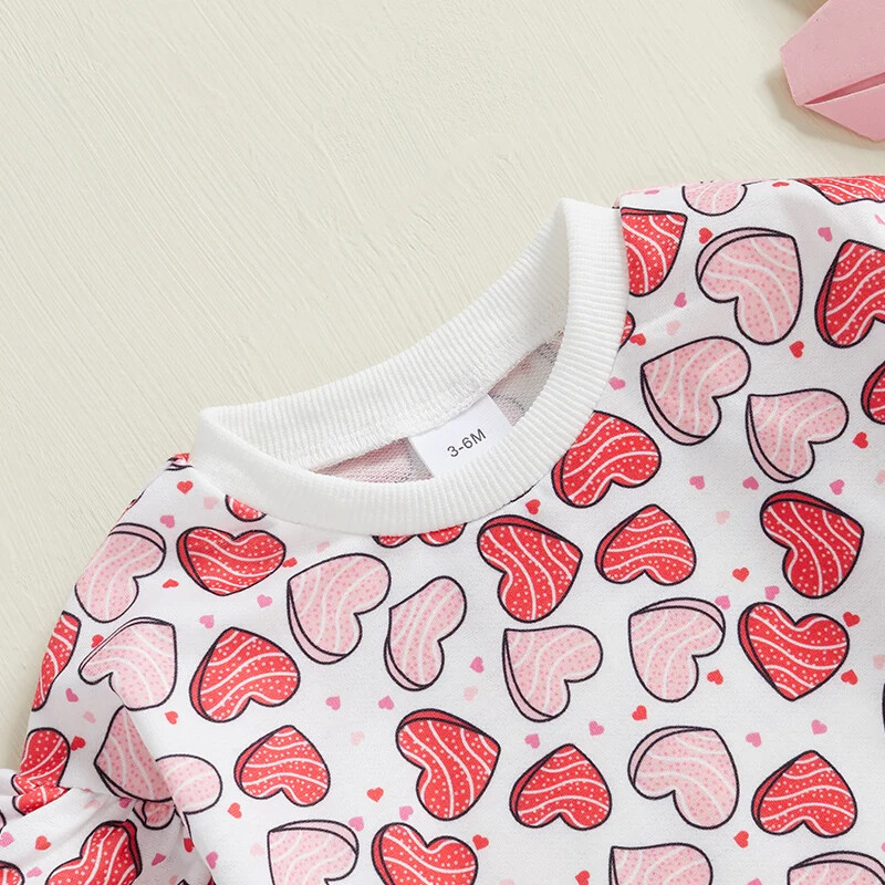 Meitenes Valentīna dienas rombiņas ar garām piedurknēm ar apaļu kakla izgriezumu ar sirds apdruku, bodijs jaundzimušā apģērbs no 0 līdz 18 mēnešiem