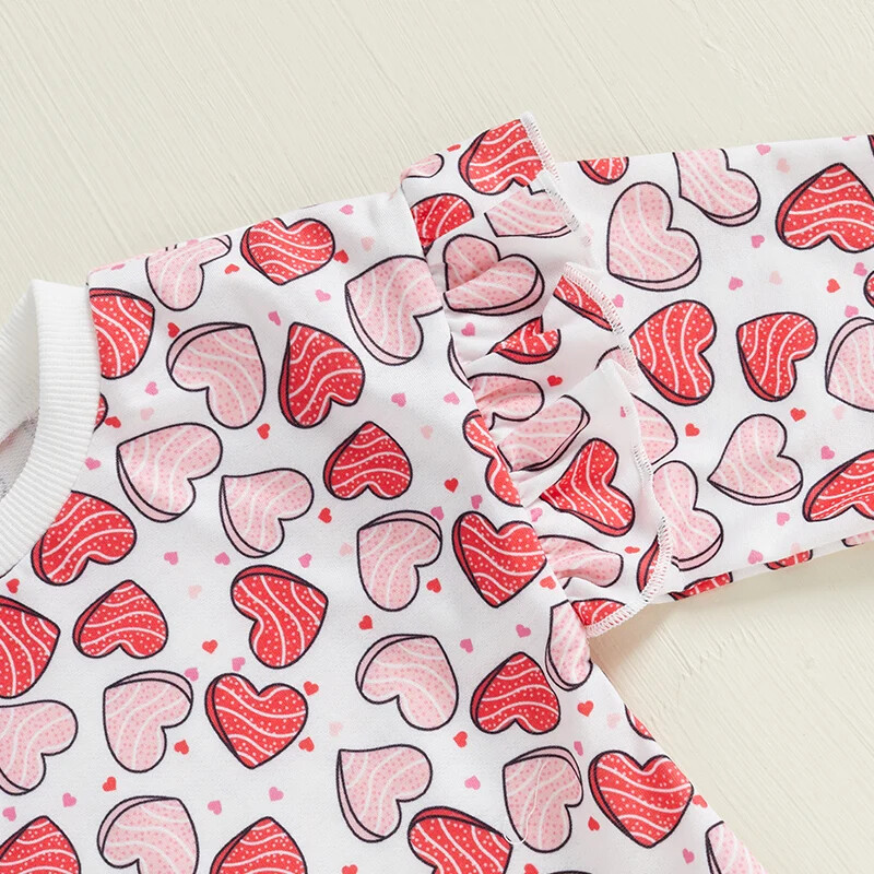 Meitenes Valentīna dienas rombiņas ar garām piedurknēm ar apaļu kakla izgriezumu ar sirds apdruku, bodijs jaundzimušā apģērbs no 0 līdz 18 mēnešiem