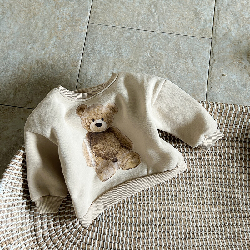 Ziemas bērnu karikatūra Bear Print zīdaiņu topi zēniem meitenēm maziem bērnu džemperis ar apaļu kakla izgriezumu rudens garām piedurknēm pulovera bikses