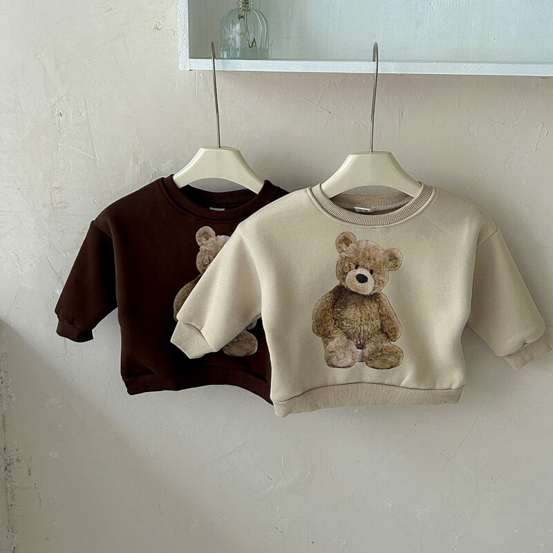 Ziemas bērnu karikatūra Bear Print zīdaiņu topi zēniem meitenēm maziem bērnu džemperis ar apaļu kakla izgriezumu rudens garām piedurknēm pulovera bikses