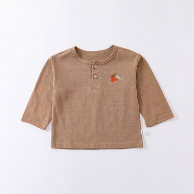 Pavasara rudens mazuļu T-krekls ar garām piedurknēm, augļi izšuvumi Jaundzimušo meiteņu zēnu puloveri Mīkstas kokvilnas Tīkliņi ar pogām O veida kakla izgriezumā