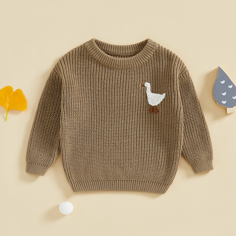Zīdainim, zēnam, meitenei, trikotāžas džemperis, zoss, izšūšana, apkakle ar garām piedurknēm, džemperis Trikotāžas krekls rudens ziemas drēbes