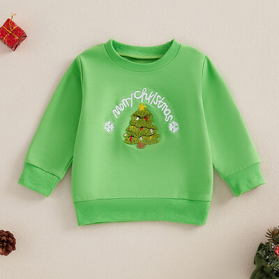 Toddler Meitenes Zēniem Ziemassvētku Apģērbs Crewneck Sporta krekli Santa Garām Piedurknēm Topi Krekli Puloveri Džemperis Rudens Apģērbi